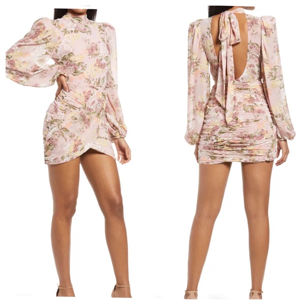 Lavish Alice Floral Long Sleeve Open Back Dress 16